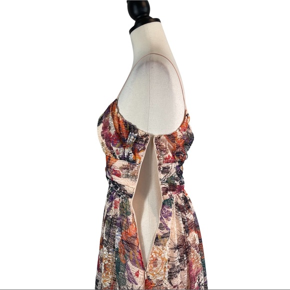 Anthropologie Maeve Mackenzie Spaghetti Strap Dress Floral Mesh Overlay, Size 0 - Picture 7 of 15